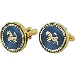 lucky jewellery Unique Men Jewelry Blue Color Gold Plated Vintage Horse Design Sleeve Button Formal Cuff Button Wedding Shirt Button, Suit, Blazer Cufflinks Pair Gift Set For Men (370-CHC54-1123)-picture-30