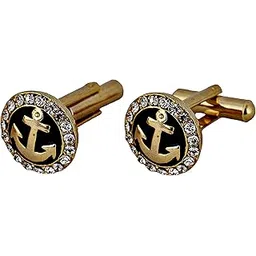 Unique Men Jewelry Stone Gold Plated Anchor Design Sleeve Button Formal Cuff Button Wedding Shirt Button, Suit, Blazer Cufflinks with Matching Tie Pin Gift Set For Men (271-M4C4-A5430)-image-32