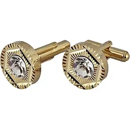 Unique Men Jewelry White Color Stone Gold Plated Sleeve Button Formal Cuff Button Wedding Shirt Button, Suit, Blazer Cufflinks Pair Gift Set For Men (208-M4C4-STDM42)-image-33