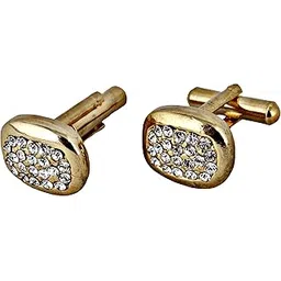 Unique Men Jewelry White Color Stone Gold Plated Sleeve Button Formal Cuff Button Wedding Shirt Button, Suit, Blazer Cufflinks Pair Gift Set For Men (251-M4C4-A5475)-image-30