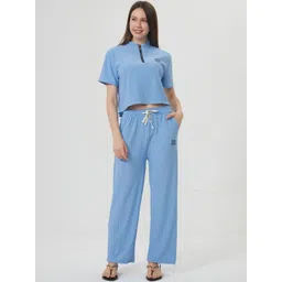 Lugo Women Blue Cotton Blend Solid Co-Ords-picture-38