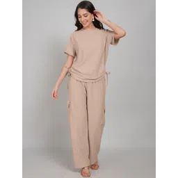 Lugo Women Brown Solid Cotton Blend Cargo Co-ords Set-picture-37