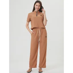 Lugo Women Brown Solid Cotton Blend Casual Co-Ord Set-picture-34