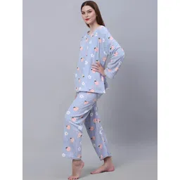 lugo Women Night Suit Set Blue Solid-picture-11