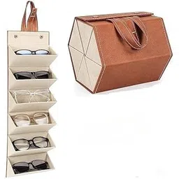 luie tek liya Sunglasses Organizer | 5 Slots | Travel | Glasses | Case | PU Leather | Goggles | Storage | Box | Hanging | Eyewear | Holder | Specs | Display | Containers | Eyewear Bag Foldable-picture-29