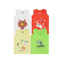 Luke & Lilly Boys Pack Of 4 Graphic Printed Round Neck Sleeveless Pure Cotton Tank-picture-27