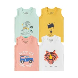 Luke & Lilly Boys Set Of 4 Printed Pure Cotton Innerwear Vests-picture-29