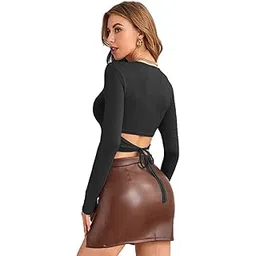 luktrima Back Knot Crop Top for Women Full Sleeve Fancy Tops for Girls-picture-20