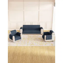 Lukzer Blue Solid Polyester 3 Piece Sofa Cover With Arms-picture-15