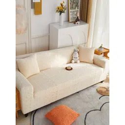 Lukzer Yellow Printed Polyester 1 Piece Sofa Cover With Arms-picture-14