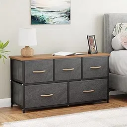 Lukzer Multipurpose Dresser with 5 Fabric Drawers | Sturdy Metal Storage Organizer for Bedroom, Closet & Hallway | Metal Frame & Engineered Wood Top with 5 Pull Drawers (Black & Oak Brown/MMR-003)-picture-10
