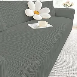 Lukzer Universal 3 Seater Jacquard Sofa Cover with 2 Cushion Covers Soft Touching Flexible Stretch Slipcover (Pastel Dark Grey Wavy Stripes Pattern/SC-147-03/180-230cms) (220GSM)-image-22