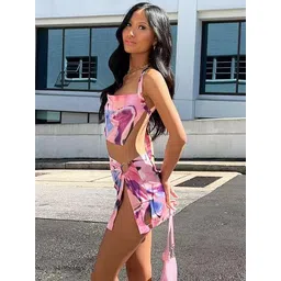 LULU & SKY Abstract Printed Halter Neck Top & Skirt-picture-28