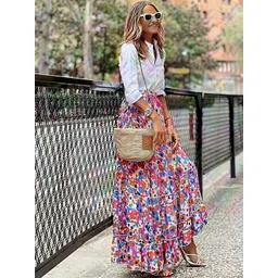LULU & SKY Abstract Printed Maxi Flared Skirts-picture-39