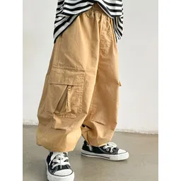 LULU & SKY Boys Cotton Loose Fit High-Rise Cargos Trousers-picture-36