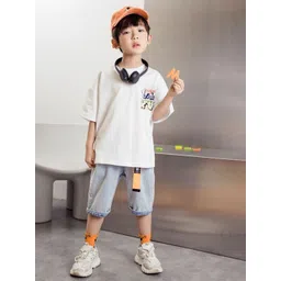 LULU & SKY Boys Printed V-Neck Drop-Shoulder Sleeves Applique T-shirt image 3