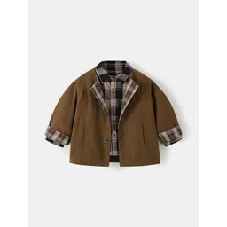 LULU & SKY Boys Round Neck Open Front Jacket With Checked Shirt-picture-38