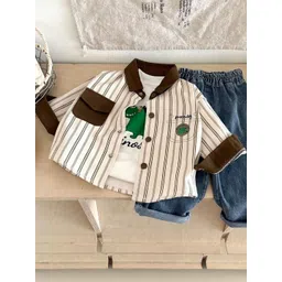 LULU & SKY Boys Striped Shirt Collar Pure Cotton T-shirt and Shirt with Trousers-picture-16