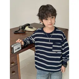 LULU & SKY Boys Striped V-Neck Extended Sleeves Raw Edge T-shirt-picture-18