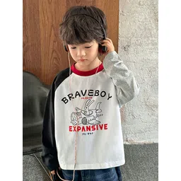 LULU & SKY Boys Typography Printed Extended Sleeves Applique T-shirt-picture-51