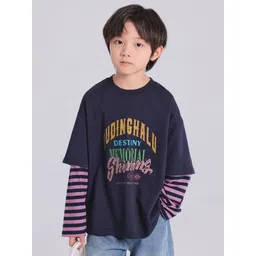 LULU & SKY Boys Typography Striped Raw Edge Boxy T-shirt-picture-54