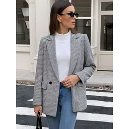 LULU & SKY Checked Button Double Breasted Blazer-picture-13