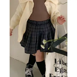 LULU & SKY Checked Cotton Mini Flared Skirts-picture-52