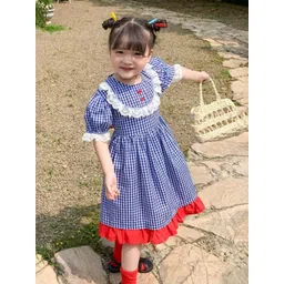 LULU & SKY Checked Flutter Sleeve Fit & Flare Dress-picture-47