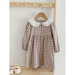 LULU & SKY Checked Peter Pan Collar Puff Sleeve A-Line Dress-picture-37