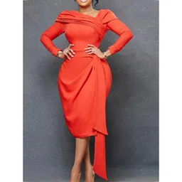 LULU & SKY Cuffed Sleeves Tie Up Sheath Midi Dress-picture-23