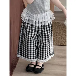 LULU & SKY Girls Checked Pure Cotton High-Rise Pleated Culottes Trousers-picture-42