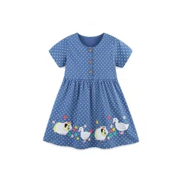 LULU & SKY Girls Cotton Polka Dot Printed Applique Fit & Flare Dress-picture-22