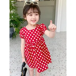 LULU & SKY Girls Cotton Polka Dots Printed Fit and Flare Dress-picture-17