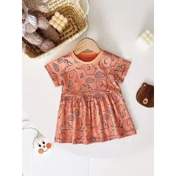 LULU & SKY Girls Doodle Printed Round Neck Fit & Flare Cotton Dress-picture-27