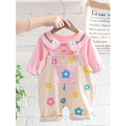 LULU & SKY Girls Floral Printed Dungaree With Polo Top-picture-38