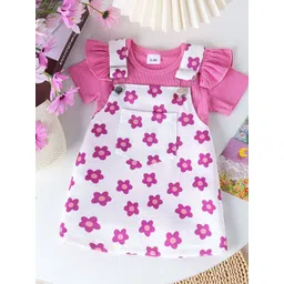 LULU & SKY Girls Floral Printed Flared Sleeves Pinafore Dress-picture-38