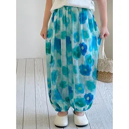 LULU & SKY Girls Floral Printed Loose Fit Mid-Rise Trousers image 2