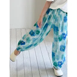 LULU & SKY Girls Floral Printed Loose Fit Mid-Rise Trousers image 4