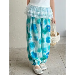 LULU & SKY Girls Floral Printed Loose Fit Mid-Rise Trousers image 3