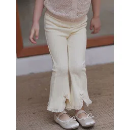 LULU & SKY Girls Mid-Rise Lace Trim Flared Trousers-picture-56