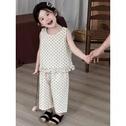 LULU & SKY Girls Polka Dot Printed Pure Cotton Top With Palazzos-picture-11