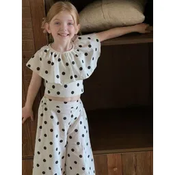 LULU & SKY Girls Polka Dot Printed Pure Cotton Top With Trousers-picture-12