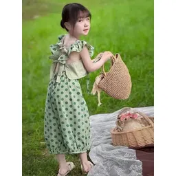 LULU & SKY Girls Polka Dot Printed Square Neck Pure Cotton Top & Joggers-picture-13