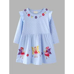 LULU & SKY Girls Polka Dots Printed Pure Cotton Fit-Flare Dress-picture-16