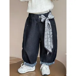 LULU & SKY Girls Printed Mid Rise Baggy Fit Jeans With Bow-picture-12