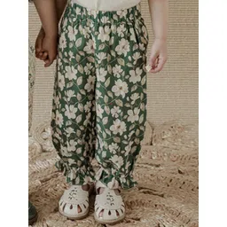 LULU & SKY Girls Pure Cotton Floral Printed Loose Fit High-Rise Jogger Trousers-picture-31