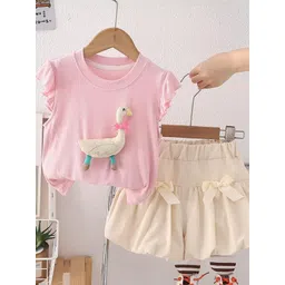 LULU & SKY Girls Self Design Pure Cotton T-shirt & Bubble Shorts-picture-24