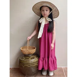 LULU & SKY Girls Self Design Shoulder Straps Tiered Cotton A-Line Maxi Dress-picture-26