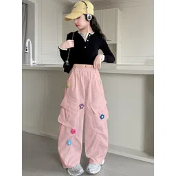 LULU & SKY Girls Solid Mid-Rise Baggy Trousers-picture-20