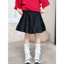 LULU & SKY Girls Solid Pure Cotton Tiered Above Knee Length Skirt-picture-14